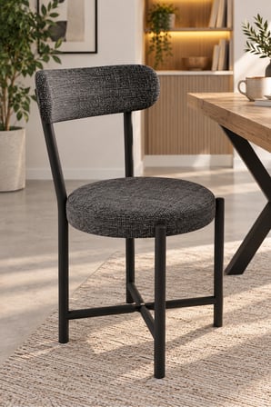 SuloraHome Keten Kumaş Metal Ayaklı Modern Mutfak Sandalyesi Antrasit