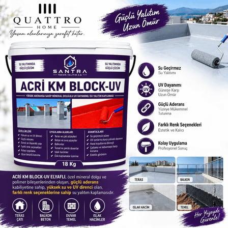Acri KM Block-UV 5 KG Kumlu Su Yalıtım Kaplaması – UV Dayanımlı Teras, Çatı ve Balkon İzolasyonu