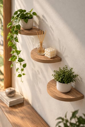 SuloraHome 3'lü Oval Duvar Rafı Ceviz Desenli 115 cm