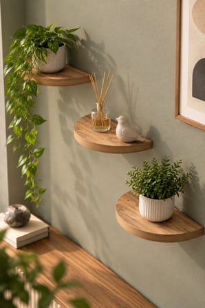 SuloraHome 3'lü Oval Duvar Rafı Ceviz Desenli 115 cm