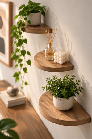 SuloraHome 3'lü Oval Duvar Rafı Ceviz Desenli 115 cm