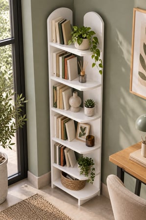 SuloraHome 5 Raflı Beyaz Çok Amaçlı Kitaplık ve Dekoratif Raf Ünitesi
