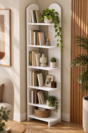 SuloraHome 5 Raflı Beyaz Çok Amaçlı Kitaplık ve Dekoratif Raf Ünitesi
