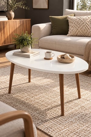 SuloraHome Torna Ayaklı Oval Orta Sehpa Beyaz