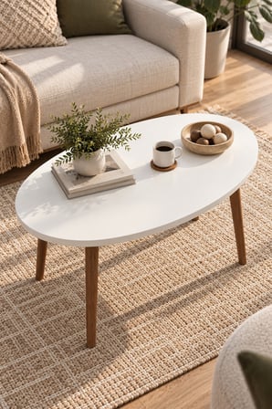 SuloraHome Torna Ayaklı Oval Orta Sehpa Beyaz