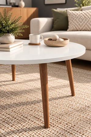 SuloraHome Torna Ayaklı Oval Orta Sehpa Beyaz