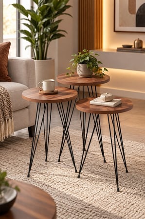 SuloraHome Zigon Sehpa Takımı Çam Desenli Kahverengi
