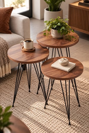 SuloraHome Zigon Sehpa Takımı Çam Desenli Kahverengi