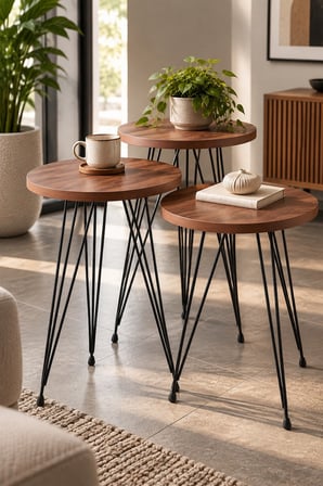 SuloraHome Zigon Sehpa Takımı Çam Desenli Kahverengi