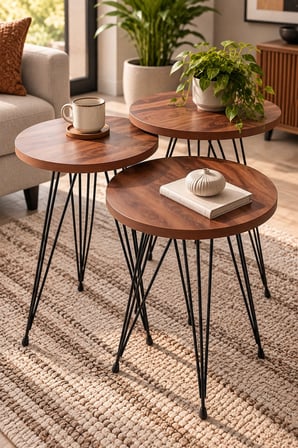 SuloraHome Zigon Sehpa Takımı Çam Desenli Kahverengi