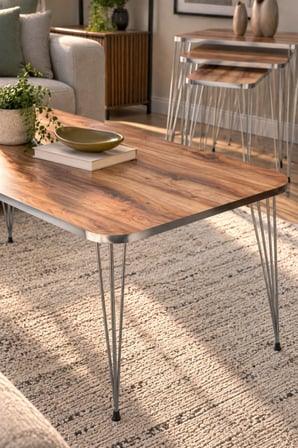 SuloraHome Ceviz Desenli Gümüş Metal Ayaklı 4'lü Sehpa Seti