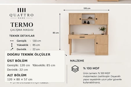 TERMO KİTAPLIKLI ÇALIŞMA MASASI