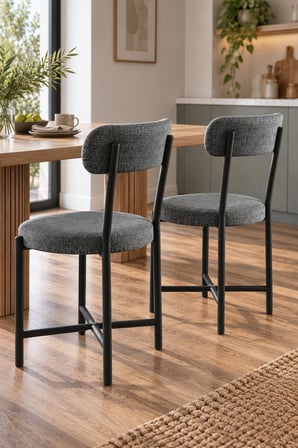 SuloraHome 2'li Keten Kumaş Metal Ayaklı Modern Mutfak Sandalyesi Seti Antrasit