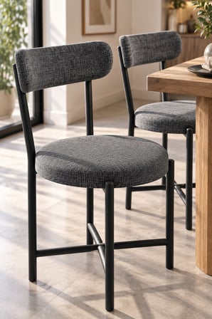 SuloraHome 2'li Keten Kumaş Metal Ayaklı Modern Mutfak Sandalyesi Seti Antrasit