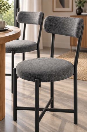 SuloraHome 2'li Keten Kumaş Metal Ayaklı Modern Mutfak Sandalyesi Seti Antrasit