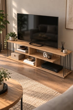 SuloraHome Ceviz Desenli 140 cm TV Ünitesi ve Raf Sistemli Televizyon Sehpası