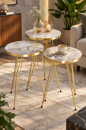 SuloraHome Gold Zigon Sehpa Takımı 3'lü Set