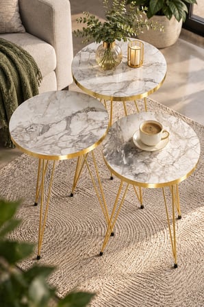 SuloraHome Gold Zigon Sehpa Takımı 3'lü Set