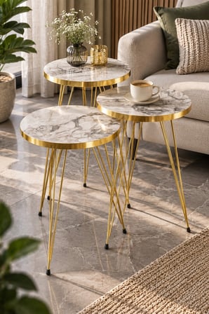 SuloraHome Gold Zigon Sehpa Takımı 3'lü Set