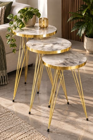 SuloraHome Gold Zigon Sehpa Takımı 3'lü Set