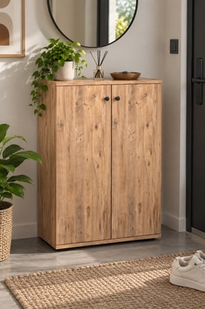 SuloraHome Ceviz Desenli Kapaklı Ayakkabılık ve Portmanto