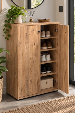 SuloraHome Ceviz Desenli Kapaklı Ayakkabılık ve Portmanto