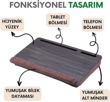 Vigo Wood - LS021 Minderli 15,6" ve 17,3" Laptop Sehpası