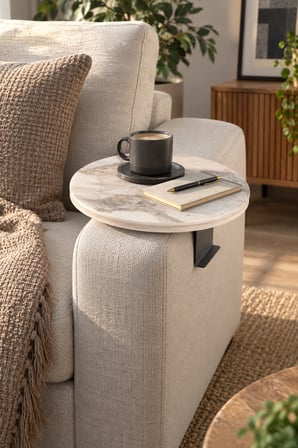 SuloraHome Ayarlanabilir Koltuk Yanı Tepsi Sehpa Beyaz Mermer Desenli