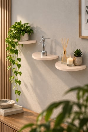 SuloraHome 3'lü Oval Duvar Rafı Seti Krem Bej