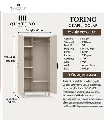 TORINO 2 KAPAKLI DOLAP