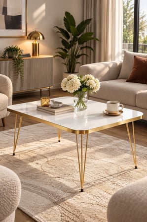 SuloraHome Gold Altın Beyaz Orta Sehpa