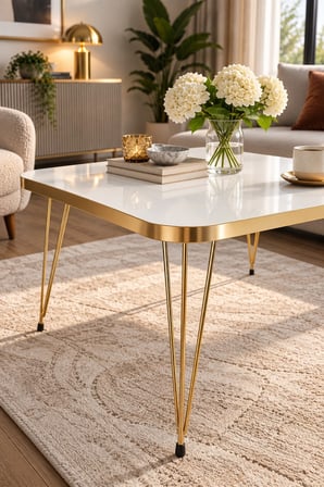 SuloraHome Gold Altın Beyaz Orta Sehpa