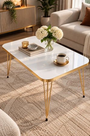 SuloraHome Gold Altın Beyaz Orta Sehpa