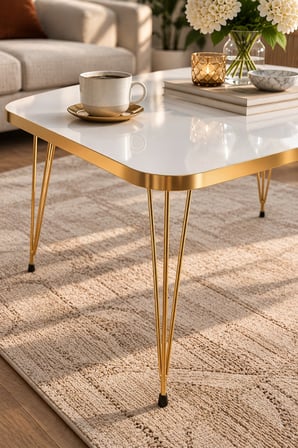 SuloraHome Gold Altın Beyaz Orta Sehpa
