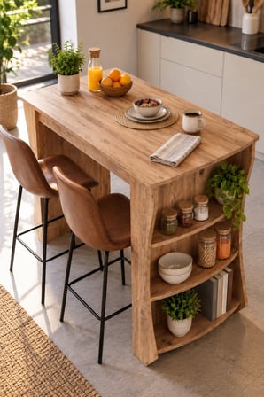 SuloraHome Raflı Çok Amaçlı Mutfak Adası ve Kahvaltı Masası 120x60 cm