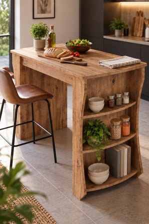 SuloraHome Raflı Çok Amaçlı Mutfak Adası ve Kahvaltı Masası 120x60 cm