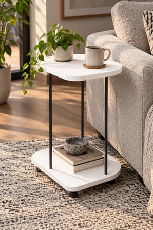 SuloraHome Tekerlekli Oval Servis Sehpası Beyaz