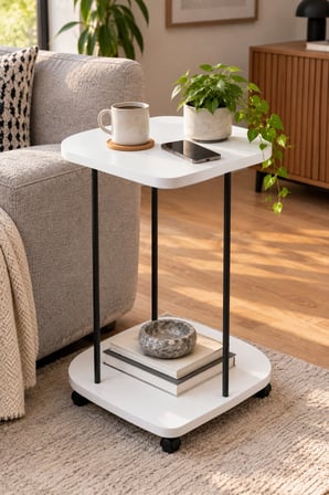 SuloraHome Tekerlekli Oval Servis Sehpası Beyaz