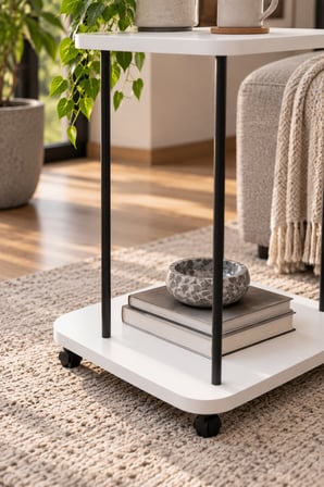 SuloraHome Tekerlekli Oval Servis Sehpası Beyaz