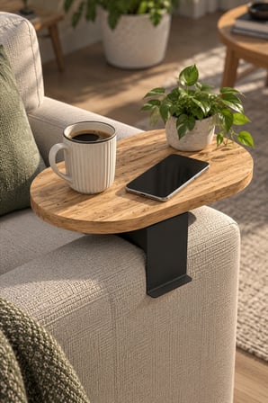 SuloraHome Ayarlanabilir Yan Sehpa Çam Kahverengi Oval C Sehpa