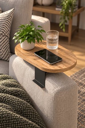 SuloraHome Ayarlanabilir Yan Sehpa Çam Kahverengi Oval C Sehpa