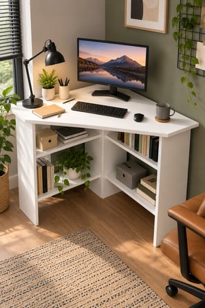 SuloraHome Köşe Çalışma Masası Beyaz