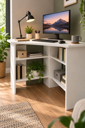 SuloraHome Köşe Çalışma Masası Beyaz