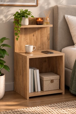 SuloraHome Ceviz Desenli Açık Raflı Komodin ve Yan Sehpa