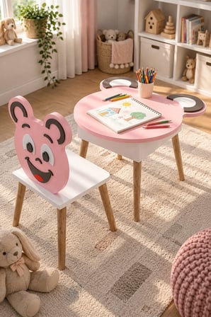 SuloraHome Happy Face Çocuk Masa ve Sandalye Seti Pembe