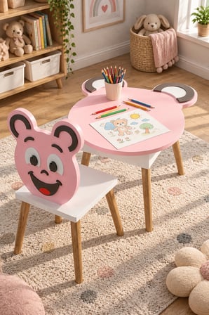 SuloraHome Happy Face Çocuk Masa ve Sandalye Seti Pembe