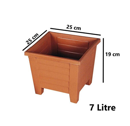 Omnipazar SY-5846 Dekoratif Plastik Kare Ayaklı Saksı 7 lt Kiremit 6 Adet