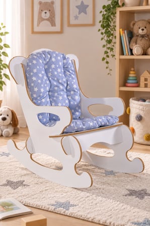 SuloraHome Mavi Yıldızlı Ahşap Sallanan Çocuk Sandalyesi