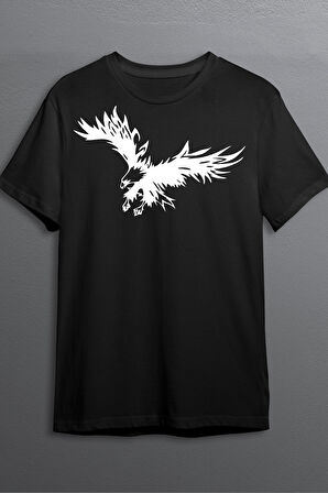 Kartal Pamuklu Likralı T-shirt (Beyaz Desenli Siyah) L Beden