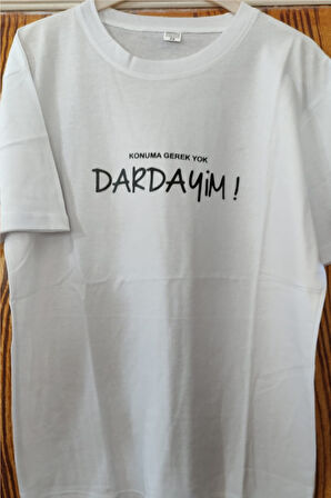 Konuma Gerek Yok Baskılı Pamuklu Likralı T-shirt (Siyah Yazılı Beyaz) M Beden